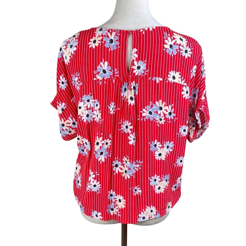Madewell Rhyme Top in Daisy Society Red Floral & Stripe Print Casual Shirt - Picture 6 of 13